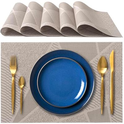IPEA Elegant American Placemats 45 x 30 cm for Dinner, Lunch, Breakfast 6 Units Washable Placemats, Heat Resistant, Non-Slip, Stain Resistant for Kitchen and Dining Table Grey IPEA Elegant American Placemats 45 x 30 cm for Dinner, Lunch, Breakfast 6 Units Washable Placemats, Heat Resistant, Non-Slip, Stain Resistant for Kitchen and Dining Table Grey