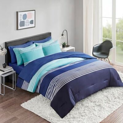Comfort Spaces College Dorm Room Essentials, Complete Dormitory Bedroom Pack and Sheet with 2 Side Pockets, Polyester, Navy, Full Comfort Spaces College Dorm Room Essentials, Complete Dormitory Bedroom Pack and Sheet with 2 Side Pockets, Polyester, Navy, Full