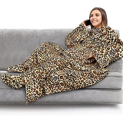 PAVILIA Sherpa Blanket with Sleeves, Foot Pocket for Women and Men, Thick Blanket for Wearing, Fleece Warm Blanket for Cuddling, Bathrobe, Gift Idea for Wife, Mom, Cheetah Print PAVILIA Sherpa Blanket with Sleeves, Foot Pocket for Women and Men, Thick Blanket for Wearing, Fleece Warm Blanket for Cuddling, Bathrobe, Gift Idea for Wife, Mom, Cheetah Print