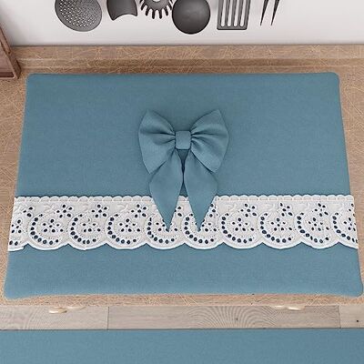 PETTI Artigiani Italiani Elegant Cotton Stove Cover, Shabby Chic Solid Colour with Lace Frill and Bows, Cooker Cover for Induction and Gas Fires, 70 x 50 cm Avion PETTI Artigiani Italiani Elegant Cotton Stove Cover, Shabby Chic Solid Colour with Lace Frill and Bows, Cooker Cover for Induction and Gas Fires, 70 x 50 cm Avion