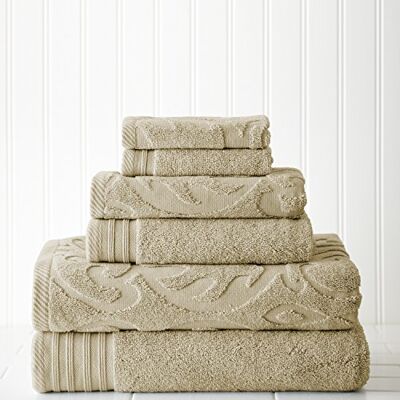 Modern Threads Amrapur Pacific Coast Textiles Jacquard/Solid Medallion Swirl Towel Set, Cotton, Taupe, Single, Set of 6 Modern Threads Amrapur Pacific Coast Textiles Jacquard/Solid Medallion Swirl Towel Set, Cotton, Taupe, Single, Set of 6