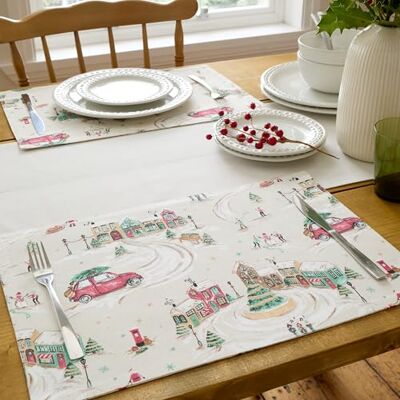 Catherine Lansfield Christmas Town Cotton 30x46cm Dining Placemat 4 Pack Natural Catherine Lansfield Christmas Town Cotton 30x46cm Dining Placemat 4 Pack Natural