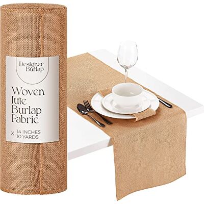 Designer Burlap Table Runner for Farmhouse-Style Dining Room Woven Jute Fabric Placemats or Centerpieces Rustic Home Decor for Coffee, Tea, & Outdoor Tables Long Roll, 14 Inches x 10 Yards Designer Burlap Table Runner for Farmhouse-Style Dining Room Woven Jute Fabric Placemats or Centerpieces Rustic Home Decor for Coffee, Tea, & Outdoor Tables Long Roll, 14 Inches x 10 Yards