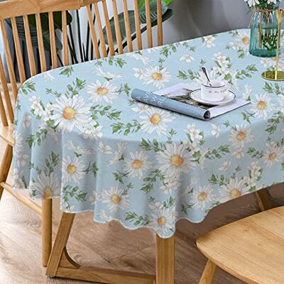 Bnejvif Daisy Blue Floral Sunflower Fabric Printed Spring Summer Waterproof Wrinkle Free Durable Tablecloth for Oval Tables 54 X 72 Inch Bnejvif Daisy Blue Floral Sunflower Fabric Printed Spring Summer Waterproof Wrinkle Free Durable Tablecloth for Oval Tables 54 X 72 Inch