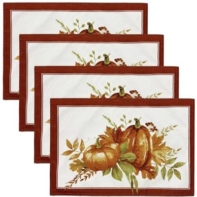 Elrene Home Fashions Autumn Pumpkin Grove Placemat, 13"x19" (Set of 4, Multi Color Elrene Home Fashions Autumn Pumpkin Grove Placemat, 13"x19" (Set of 4, Multi Color