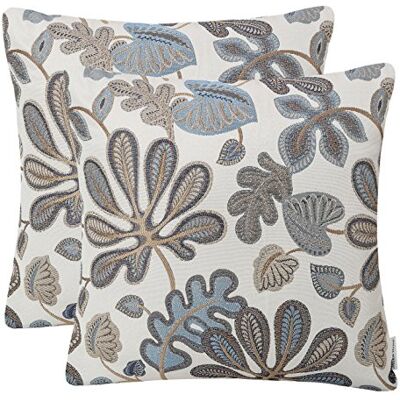 Mika Home Set of 2 Jacquard Tropical Leaf Pattern Throw Pillow Covers Decorative Pillowcase 20X20 Inches,Blue Cream Mika Home Set of 2 Jacquard Tropical Leaf Pattern Throw Pillow Covers Decorative Pillowcase 20X20 Inches,Blue Cream