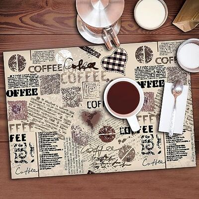 CREARREDA Americana Coffee Placemats, Set of 4 PVC Breakfast Placemats, 48 x 33 cm, Non-Slip, Washable, Dirt-Resistant, Heat Resistant, Made in Italy CREARREDA Americana Coffee Placemats, Set of 4 PVC Breakfast Placemats, 48 x 33 cm, Non-Slip, Washable, Dirt-Resistant, Heat Resistant, Made in Italy