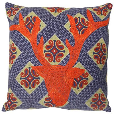Just Contempo Indian Stag Filled Cushion, Blue, 20x20 inches Just Contempo Indian Stag Filled Cushion, Blue, 20x20 inches