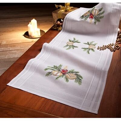 DECO-LINE Candle 40X100CM Printed Table Runner Embroidery KIT, White DECO-LINE Candle 40X100CM Printed Table Runner Embroidery KIT, White