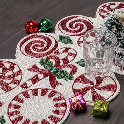 Alpha Christmas Table Runners 36 Inches, Candy Beaded Table Runner, Table Mats for Kitchen Table Home Decor Mat for Harvest, Thanksgiving, Wedding, Party Decoration Red/Green/White Alpha Christmas Table Runners 36 Inches, Candy Beaded Table Runner, Table Mats for Kitchen Table Home Decor Mat for Harvest, Thanksgiving, Wedding, Party Decoration Red/Green/White