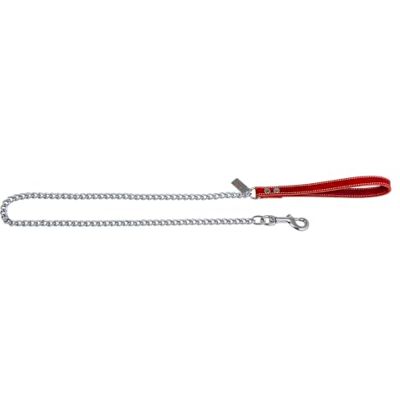 JACK AND VANILLA , Chain Lead for Dogs, Greasy Leather, Red, Size 16 mm x 110 cm JACK AND VANILLA , Chain Lead for Dogs, Greasy Leather, Red, Size 16 mm x 110 cm