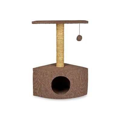 Petface Corner Cat Scratcher with Hide Box and Ball Toy, Multi‑Activity Cat House for Play & Rest, Brown, 30L x 49W x 40H cm Petface Corner Cat Scratcher with Hide Box and Ball Toy, Multi‑Activity Cat House for Play & Rest, Brown, 30L x 49W x 40H cm