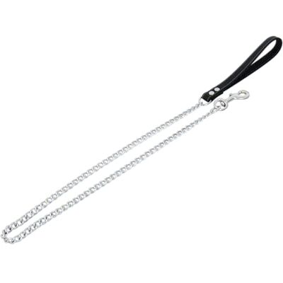 JACK AND VANILLA , Chain Lead for Dogs, Fat Leather, Black, Size 16 mm x 110 cm JACK AND VANILLA , Chain Lead for Dogs, Fat Leather, Black, Size 16 mm x 110 cm
