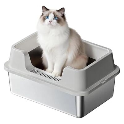 GarveeHome Large Stainless Steel Semi-Closed Cat Litter Tray Stainless Steel Easy to Clean High Removable Metal Cat Litter Tray with Non-Slip Mat 50 x 35 x 27 cm Grey GarveeHome Large Stainless Steel Semi-Closed Cat Litter Tray Stainless Steel Easy to Clean High Removable Metal Cat Litter Tray with Non-Slip Mat 50 x 35 x 27 cm Grey