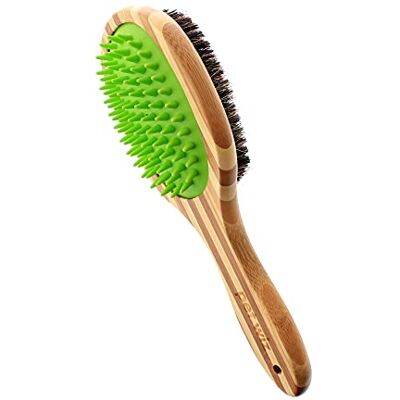 pet wiz Double Sided Bamboo Brush for Dog Grooming (Silicone Massager) pet wiz Double Sided Bamboo Brush for Dog Grooming (Silicone Massager)