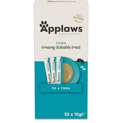 Applaws Tuna Creamy Lickable Cat Treats for Cats and Kittens 32x15g, Grain Free Puree 15g Sachet Applaws Tuna Creamy Lickable Cat Treats for Cats and Kittens 32x15g, Grain Free Puree 15g Sachet
