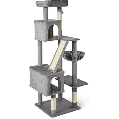 Amazon Basics Cat Tree for Indoors Cats, Multi-Level Cat Tower Cat Condo with Scratching Post, Cozy Hammock and Perches for Adult cats, Interactive Dangling Ball, L – 60.1” (152.7cm) H, Grey Amazon Basics Cat Tree for Indoors Cats, Multi-Level Cat Tower Cat Condo with Scratching Post, Cozy Hammock and Perches for Adult cats, Interactive Dangling Ball, L – 60.1” (152.7cm) H, Grey