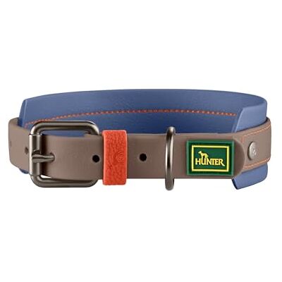 HUNTER Havana MINI Dog Collar in Taupe/Smoke Blue Plastic Coating Wide Comfortable Durable Tear Resistant Weather-Resistant Easy Care Gunmetal Look Size 40 HUNTER Havana MINI Dog Collar in Taupe/Smoke Blue Plastic Coating Wide Comfortable Durable Tear Resistant Weather-Resistant Easy Care Gunmetal Look Size 40