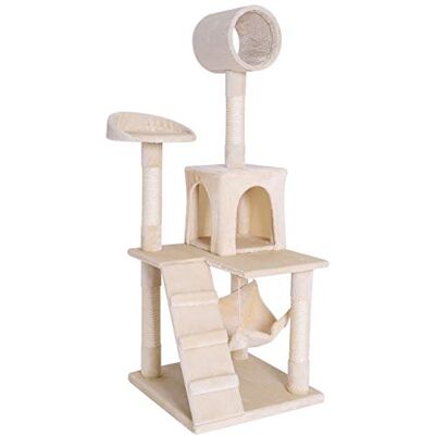 lionto Scratching tree for cats with hammock & tunnel, height 133 cm, cat tree with sisal rope & soft plush, cozy lying areas & caves, suitable for small & large cats, beige lionto Scratching tree for cats with hammock & tunnel, height 133 cm, cat tree with sisal rope & soft plush, cozy lying areas & caves, suitable for small & large cats, beige