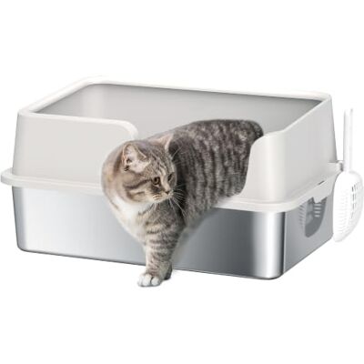 PawHut Stainless Steel Litter Box High Sided Metal Tray 60 x 40 x 28 cm Cat Litter Tray, Detachable Rim, Scoop, Easy Cleaning, Odour-Resistant PawHut Stainless Steel Litter Box High Sided Metal Tray 60 x 40 x 28 cm Cat Litter Tray, Detachable Rim, Scoop, Easy Cleaning, Odour-Resistant