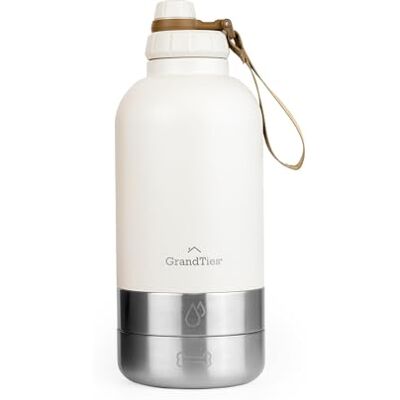 GRANDTIES Insulated Portable Water Bottle with 2 Detachable Dog Bowl Dispenser Leak-Proof Food Travel Container Walking, Hiking, Camping (64oz, Ivory White) GRANDTIES Insulated Portable Water Bottle with 2 Detachable Dog Bowl Dispenser Leak-Proof Food Travel Container Walking, Hiking, Camping (64oz, Ivory White)