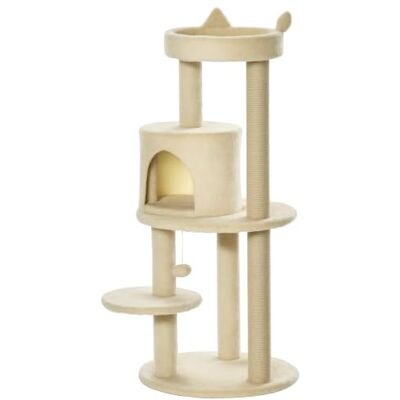 PawHut 104 cm Cat Tree with Scratching Posts, Plush Perches, Cream White Cat Condo Tree Tower, Kitten Activity Centre, Hanging Ball PawHut 104 cm Cat Tree with Scratching Posts, Plush Perches, Cream White Cat Condo Tree Tower, Kitten Activity Centre, Hanging Ball