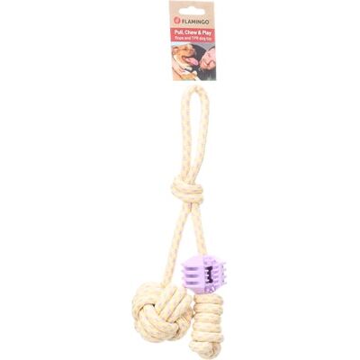 Flamingo DT JOANIE PULL ROPE WITH TPR BALL AND KNOTS TWIST PURPLE/YELLOW 36x13,5x8CM Flamingo DT JOANIE PULL ROPE WITH TPR BALL AND KNOTS TWIST PURPLE/YELLOW 36x13,5x8CM