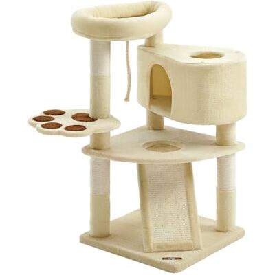 Feandrea Cat Tree, Cute Cat Tower with Scratching Post and Ramp, Multi-Level Cat Condo with Perch, Cave, for Cats up to 7 kg, 49 x 49 x 95 cm, Beige PCT40M Feandrea Cat Tree, Cute Cat Tower with Scratching Post and Ramp, Multi-Level Cat Condo with Perch, Cave, for Cats up to 7 kg, 49 x 49 x 95 cm, Beige PCT40M