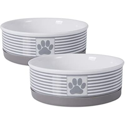 Bone Dry Paw & Patch Ceramic Pet Collection, Medium Set, 6x2", Gray, 2 Piece Bone Dry Paw & Patch Ceramic Pet Collection, Medium Set, 6x2", Gray, 2 Piece