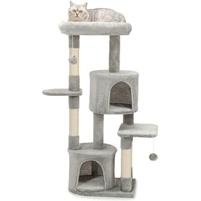 lionto Cat Scratching Post with 2 Plush Balls Including Bells, Height 115 cm, Cat Tree with Sisal Rope & Soft Plush, Cosy Lying Surface & Caves, Suitable for Small and Large Cats, Light Grey lionto Cat Scratching Post with 2 Plush Balls Including Bells, Height 115 cm, Cat Tree with Sisal Rope & Soft Plush, Cosy Lying Surface & Caves, Suitable for Small and Large Cats, Light Grey