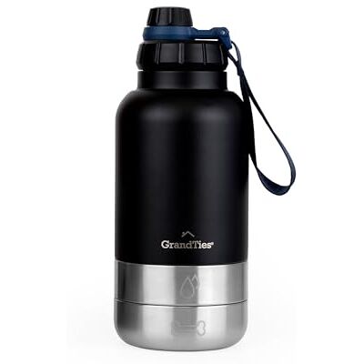 GRANDTIES Insulated Portable Dog Water Bottle with 2 Detachable Dog Water Bowl Dispenser Leak-Proof Dog Food Travel Container Dog Accessories for Dogs Walking, Hiking, Camping (32oz, Matte Black) GRANDTIES Insulated Portable Dog Water Bottle with 2 Detachable Dog Water Bowl Dispenser Leak-Proof Dog Food Travel Container Dog Accessories for Dogs Walking, Hiking, Camping (32oz, Matte Black)