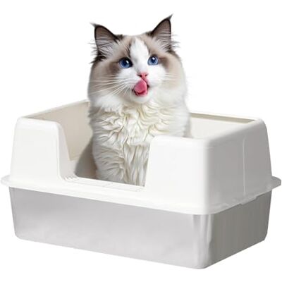 GarveeHome Large Stainless Steel Semi-Closed Cat Litter Tray Stainless Steel Easy to Clean High Removable Metal Cat Litter Tray with Non-Slip Mat 60 x 40 x 31.5 cm White GarveeHome Large Stainless Steel Semi-Closed Cat Litter Tray Stainless Steel Easy to Clean High Removable Metal Cat Litter Tray with Non-Slip Mat 60 x 40 x 31.5 cm White