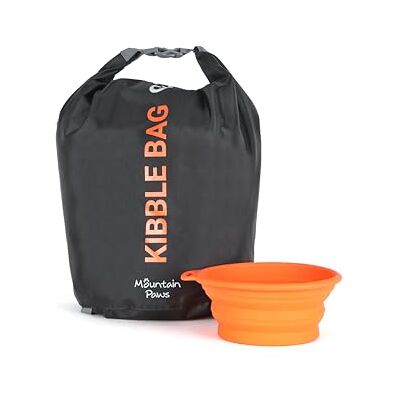 Mountain Paws Kibble Bag for Travel Roll-Top Closure, Pouring Spout Waterproof and Odour Proof Collapsible Food Bowl Included, 6L Capacity Mountain Paws Kibble Bag for Travel Roll-Top Closure, Pouring Spout Waterproof and Odour Proof Collapsible Food Bowl Included, 6L Capacity