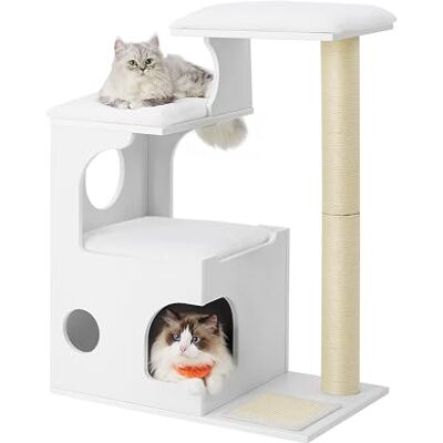 Feandrea WoodyWonders Cat Tree, 86 cm Modern Cat Tower with Cat Cave, 3 Perches, Scratching Post and Mat, Removable Washable Plush Cushions, Cloud White PCT070W01 Feandrea WoodyWonders Cat Tree, 86 cm Modern Cat Tower with Cat Cave, 3 Perches, Scratching Post and Mat, Removable Washable Plush Cushions, Cloud White PCT070W01