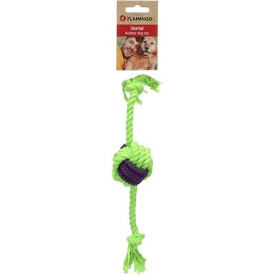 Flamingo TOY GROPA TUG ROPE + RUBBER BALL GREEN/PURPLE S 30x6,5x5,7CM Flamingo TOY GROPA TUG ROPE + RUBBER BALL GREEN/PURPLE S 30x6,5x5,7CM