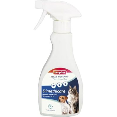 Beaphar Dimethicare Flea & Tick Spray For Pets, Home & Car Controls Fleas, Ticks & Lice – Immobilises Parasites with Pesticide-Free Formulation – For Cats & Dogs from 12 weeks 250ml Beaphar Dimethicare Flea & Tick Spray For Pets, Home & Car Controls Fleas, Ticks & Lice – Immobilises Parasites with Pesticide-Free Formulation – For Cats & Dogs from 12 weeks 250ml