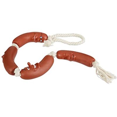 Relaxdays Sausage Dog Chewing Toy, For Small & Big Dogs, Robust, No Squeaking, Dog Chew Toy, 65 cm, Red White Relaxdays Sausage Dog Chewing Toy, For Small & Big Dogs, Robust, No Squeaking, Dog Chew Toy, 65 cm, Red White
