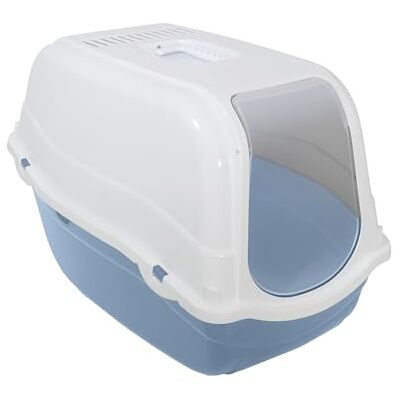 Rosewood Romeo Plastic Cat Litter Tray with Hood, Covered Cat Toilet, Charcoal Filter for Odour Control, Easy Clean Light Blue/White Rosewood Romeo Plastic Cat Litter Tray with Hood, Covered Cat Toilet, Charcoal Filter for Odour Control, Easy Clean Light Blue/White