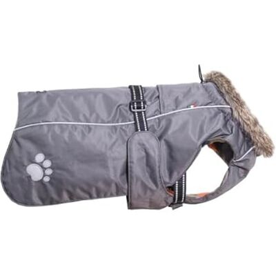 CHIARA Dog Coat with Harness, Grey, 3XL, Fleece/Polyester, Warm, Reflective, Size 80cm, Large Breeds CHIARA Dog Coat with Harness, Grey, 3XL, Fleece/Polyester, Warm, Reflective, Size 80cm, Large Breeds