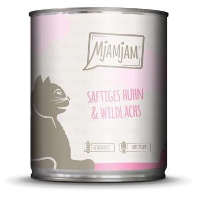MjAMjAM premium wet food for cats juicy chicken and wild salmon, pack of 6 (6 x 800 g), grain-free with extra meat MjAMjAM premium wet food for cats juicy chicken and wild salmon, pack of 6 (6 x 800 g), grain-free with extra meat