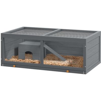 PawHut Wooden Hamster Cage, Small Animal Cage with Sliding Tray, Openable Top, Hut, Exercise Play House for Syrian Hamsters, Grey PawHut Wooden Hamster Cage, Small Animal Cage with Sliding Tray, Openable Top, Hut, Exercise Play House for Syrian Hamsters, Grey