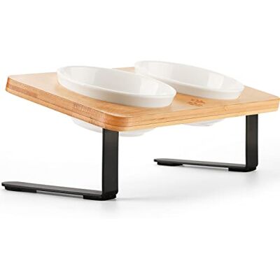 COMESOON Ceramic Elevated Cat Bowls, 15° Tilted Raised Cat Food Bowls for Food and Water, Indoor Cat Dishes with Bamboo Stand Anti Vomiting for Cats and Puppy, Pet Bowl Set with Anti Slip Feet, Dishwasher Safe COMESOON Ceramic Elevated Cat Bowls, 15° Tilted Raised Cat Food Bowls for Food and Water, Indoor Cat Dishes with Bamboo Stand Anti Vomiting for Cats and Puppy, Pet Bowl Set with Anti Slip Feet, Dishwasher Safe