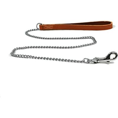 Ancol Leather Medium Chain Dog Lead Tan with Durable Chrome Plated Links Comfortable Training Accessory for Medium to Large Dogs 80cm Ancol Leather Medium Chain Dog Lead Tan with Durable Chrome Plated Links Comfortable Training Accessory for Medium to Large Dogs 80cm