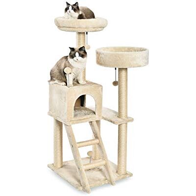 Amazon Basics Large Cat Scratching Post with Two Platforms and House, 127cm High, Multi-Toer, Beige Amazon Basics Large Cat Scratching Post with Two Platforms and House, 127cm High, Multi-Toer, Beige