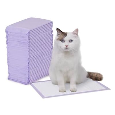 Amazon Basics Disposable Cat Litter Tray Liners with Quick-dry Surface, Unscented, Pack of 40, Purple, White Amazon Basics Disposable Cat Litter Tray Liners with Quick-dry Surface, Unscented, Pack of 40, Purple, White