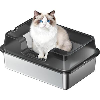 GarveeLife Stainless Steel XXL Cat Litter Tray, Large Capacity, Leak-Proof with High Rim, Against Spills, Easy to Clean, 60 x 40 x 27 cm, Black GarveeLife Stainless Steel XXL Cat Litter Tray, Large Capacity, Leak-Proof with High Rim, Against Spills, Easy to Clean, 60 x 40 x 27 cm, Black
