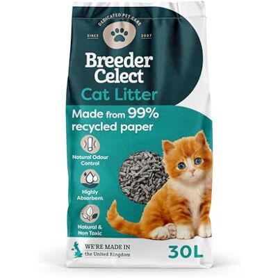 BreederCelect Breeder Celect All-Natural Cat Litter (30L) – 99% Recycled Paper, Highly Absorbent Kitten Cat Litter/Bedding, Excellent Odour Control, Non-Clumping, Biodegradable & Compostable BreederCelect Breeder Celect All-Natural Cat Litter (30L) – 99% Recycled Paper, Highly Absorbent Kitten Cat Litter/Bedding, Excellent Odour Control, Non-Clumping, Biodegradable & Compostable
