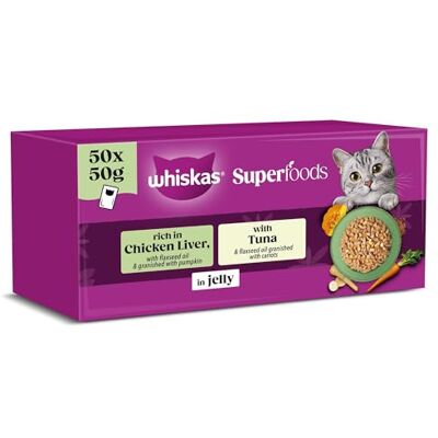 whiskas SUPERFOODS Adult Wet Cat Food in Jelly 50x50g Mixed whiskas SUPERFOODS Adult Wet Cat Food in Jelly 50x50g Mixed
