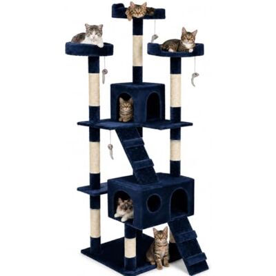 BAKAJI Scratching Post for Cats Sisal Tree, Playground, Cat Kennel, Scratches Nails, 170 cm High (Blue) BAKAJI Scratching Post for Cats Sisal Tree, Playground, Cat Kennel, Scratches Nails, 170 cm High (Blue)