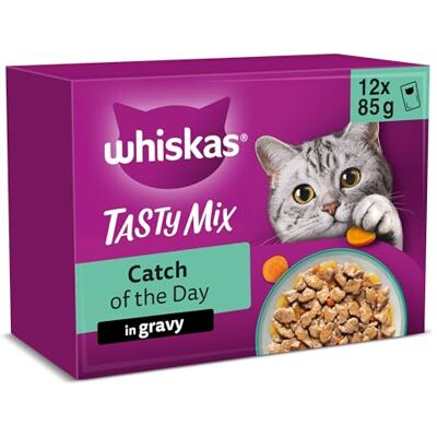 whiskas TASTY MIX Adult Wet Cat Food in Gravy 12x85g Catch Of The Day (Pack of 4) whiskas TASTY MIX Adult Wet Cat Food in Gravy 12x85g Catch Of The Day (Pack of 4)